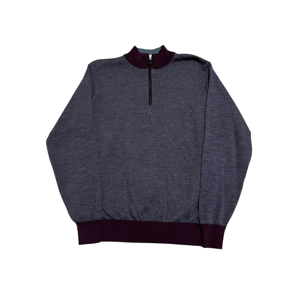 Peter Millar Birdseye 1/4 Zip Men’s XL Purple 100% Merino Wool Sweater - EUC